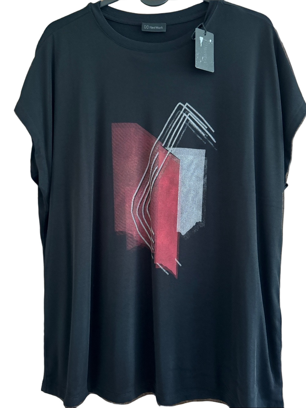 Black Short Sleeve Tee with Red & Gray Graphic